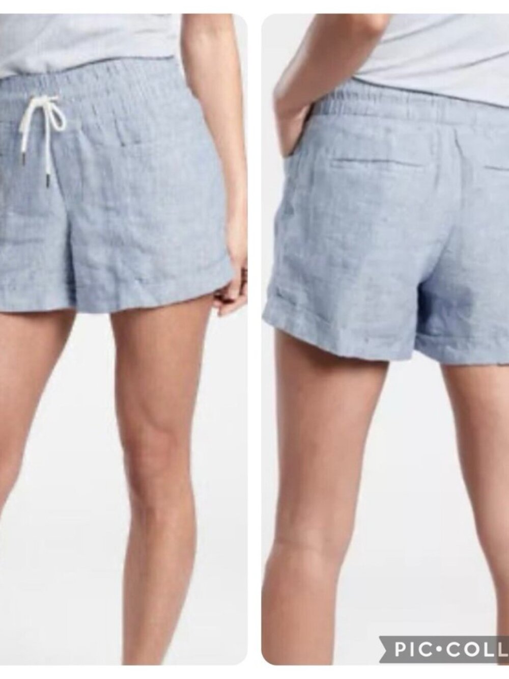 Athleta Cabo Linen Shorts Light Blue Size 14 Drawstring - Picture 2 of 9